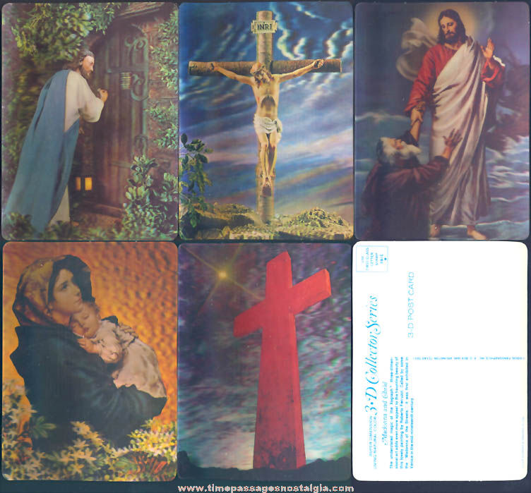 (5) Different Old Unused Super Xograph 3D Religious Post Cards