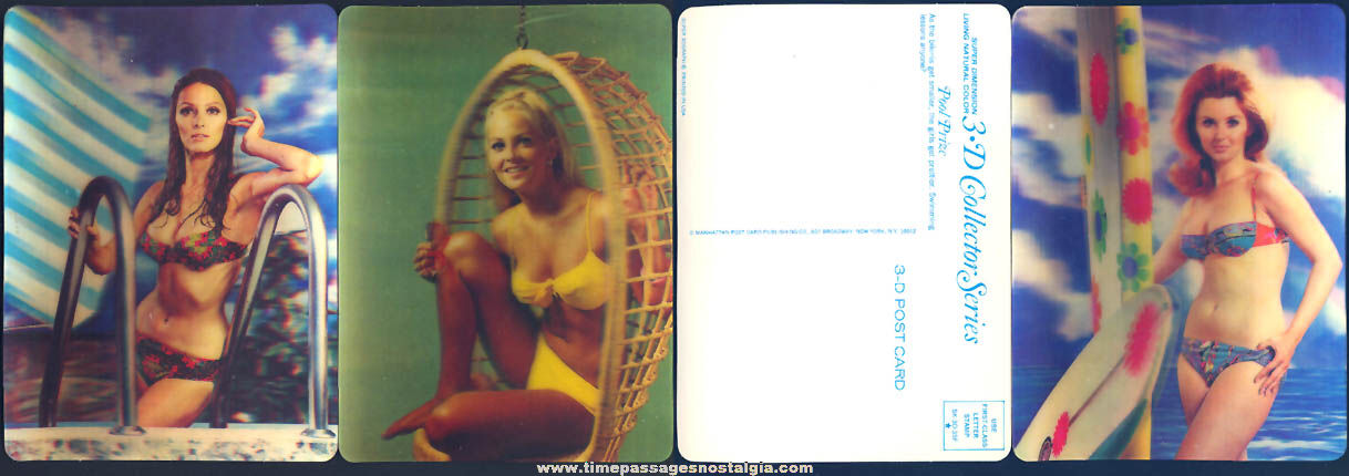 (3) Different Old Unused Super Xograph 3D Bikini Women Post Cards