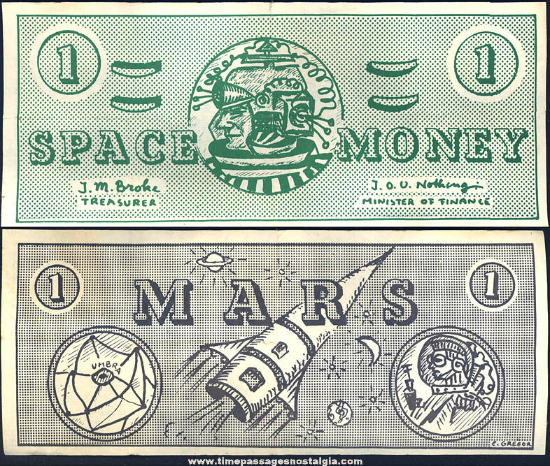 Old Mars Space Money Toy Paper Currency Play Money Bill