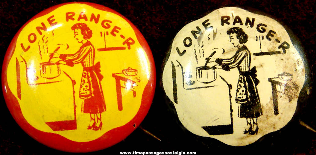 (2) Matching Old Lone Ranger Imprinted Tin Pin Back Buttons