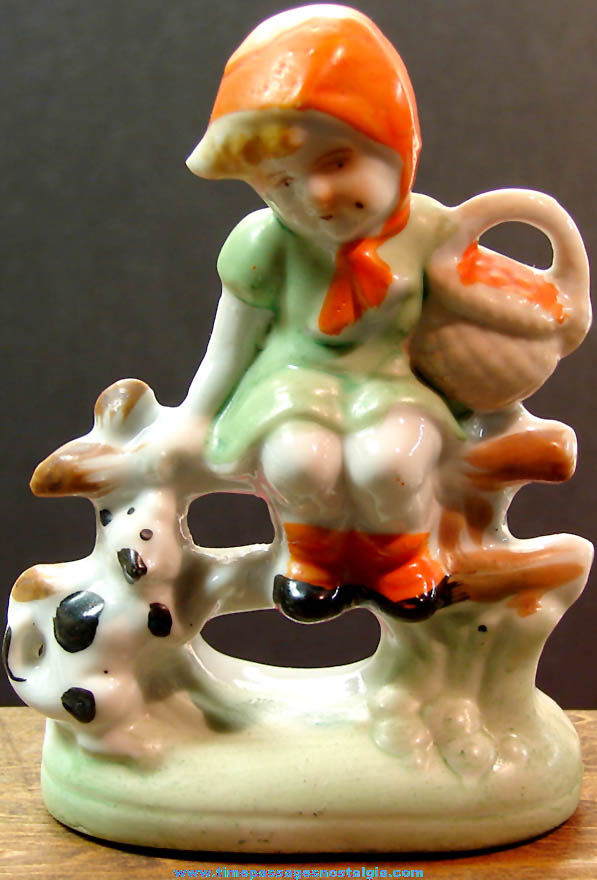 Vintage Young Girl On a Fence with Cat Porcelain Figurine