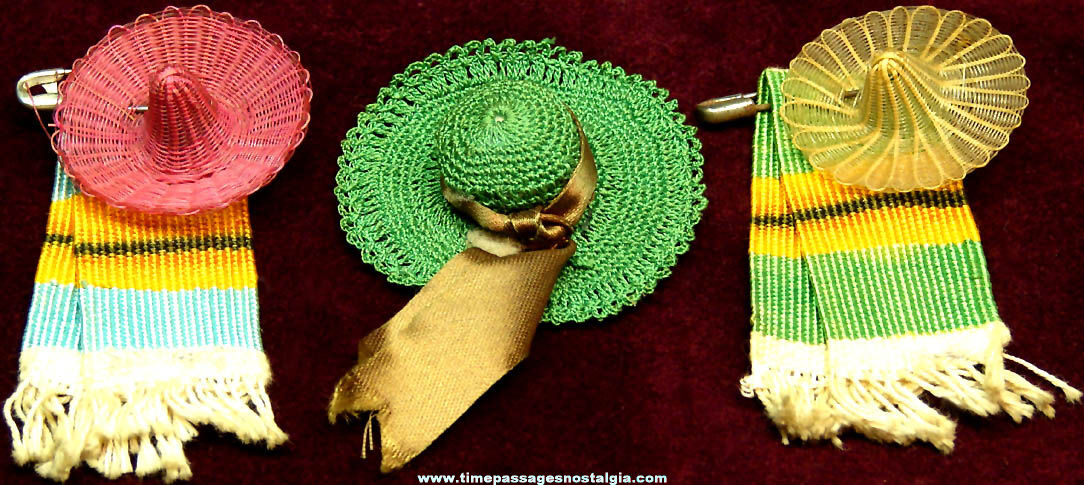 (3) Different Old Miniature Hat & Blanket Jewelry Pins