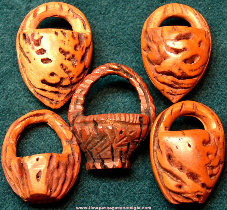 (5) Old Carved Miniature Peach Pit Baskets