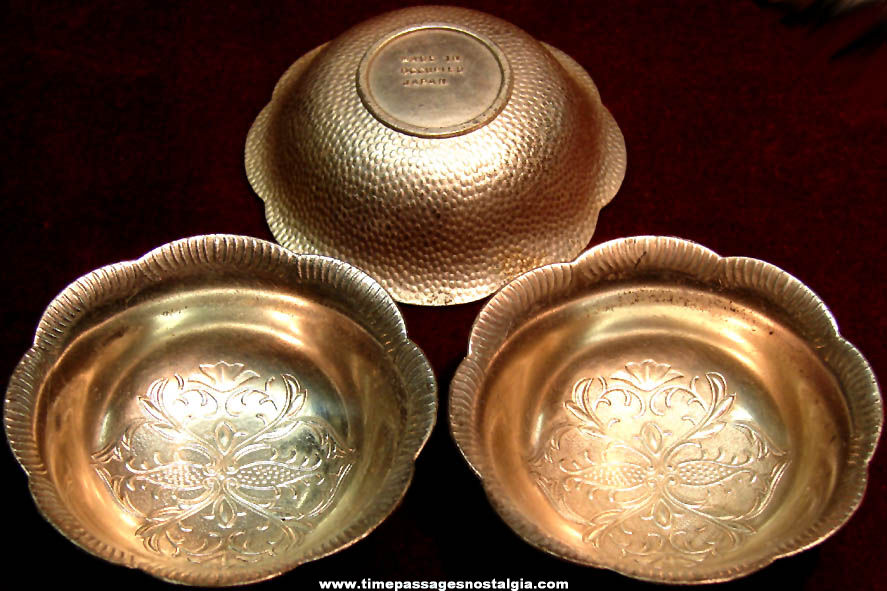 (3) Old Matching Occupied Japan Miniature Metal Bowls With Flowers