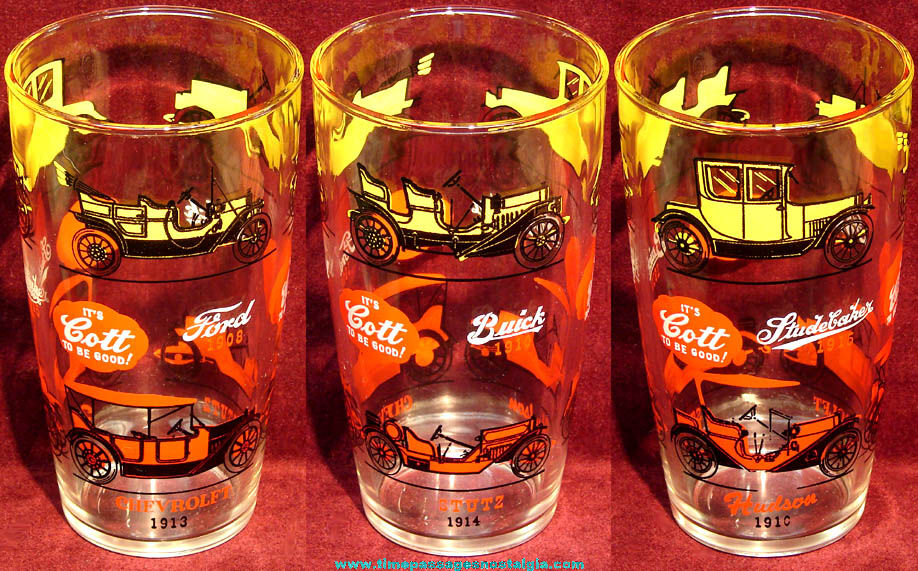 Colorful Old Cott Soda Advertising Premium Antique Auto Drink Glass