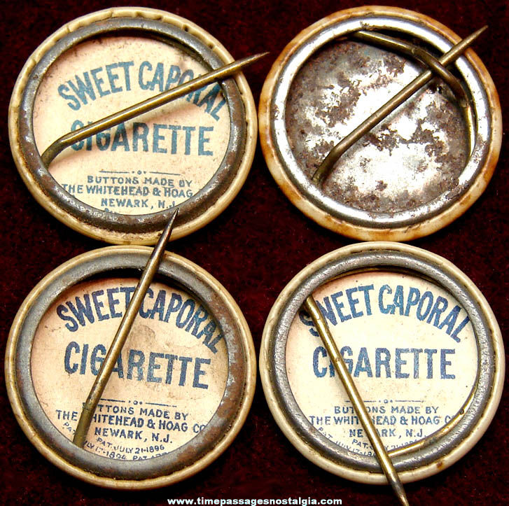 (4) 1896 Sweet Caporal Cigarette Premium State Seal Celluloid Pin Back Buttons