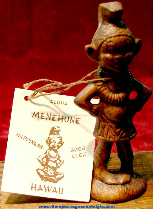 1960 Hawaiian Menehune Happiness & Good Luck Treasure Craft Figurine with Tag