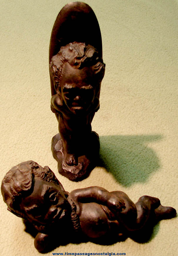 (2) Different 1960s Hawaiian Menehune Surfer Lava Figurines