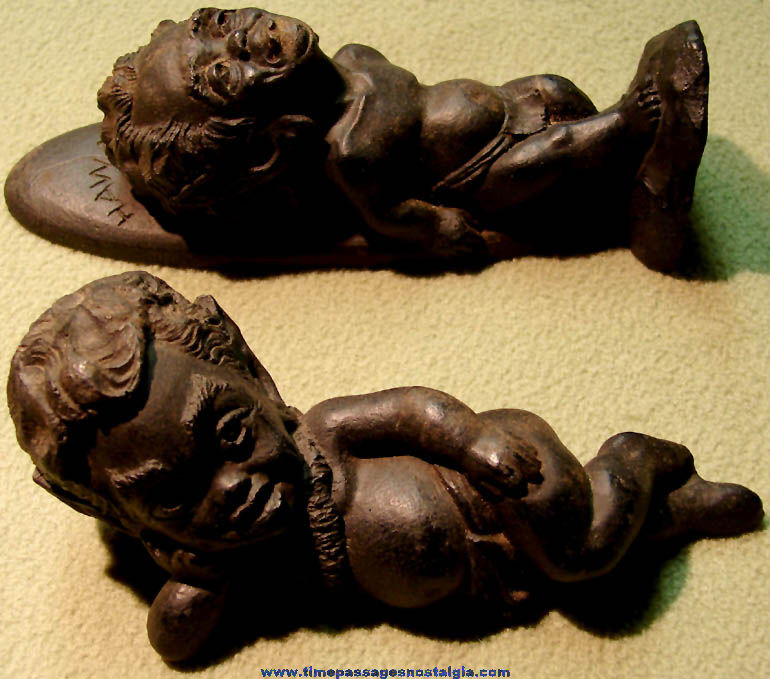 (2) Different 1960s Hawaiian Menehune Surfer Lava Figurines