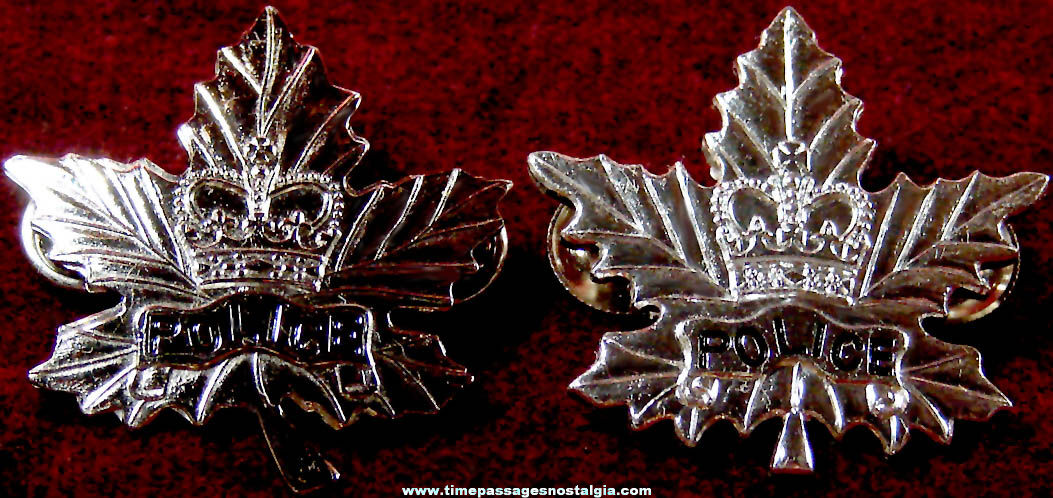 (2) Old Canadian Police Uniform Metal Maple Leaf Screw Back Pins