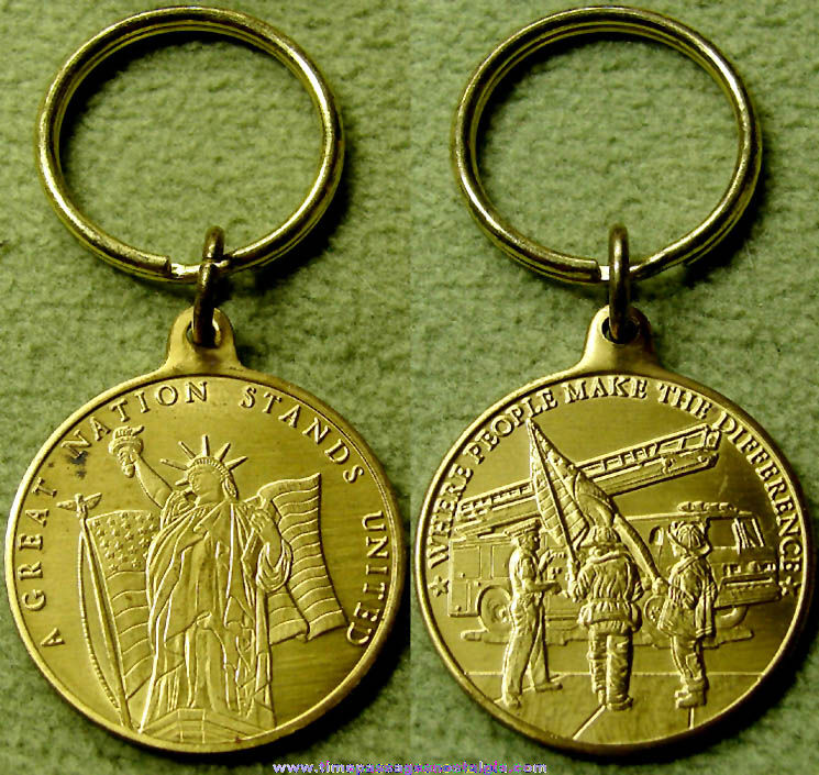 American Fire and Police Commemorative Brass Medallion Key Ring