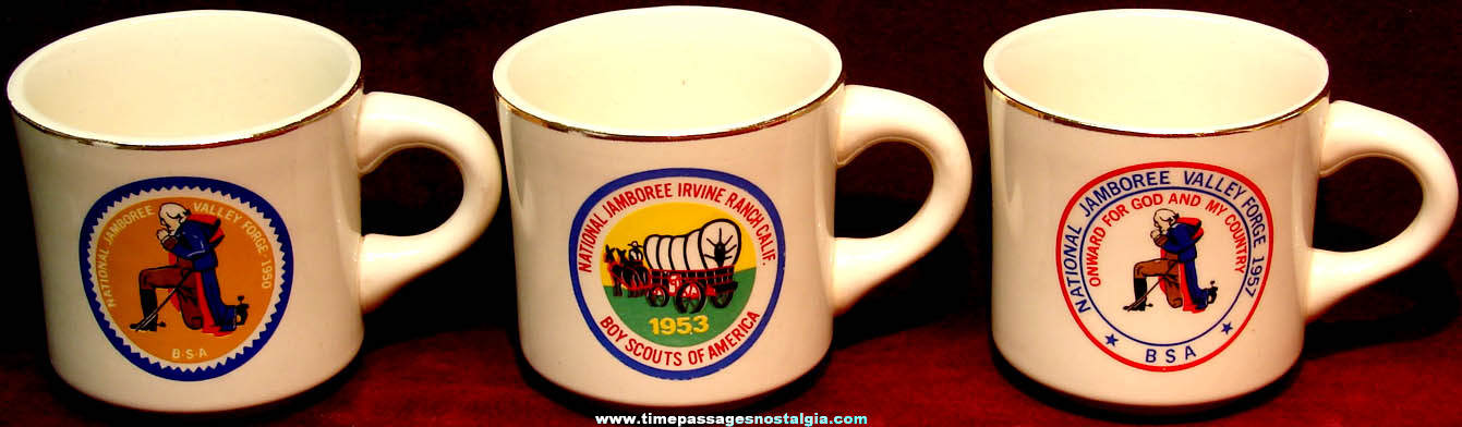 (3) Different 1950s Boy Scouts National Jamboree Advertising Coffee Cups