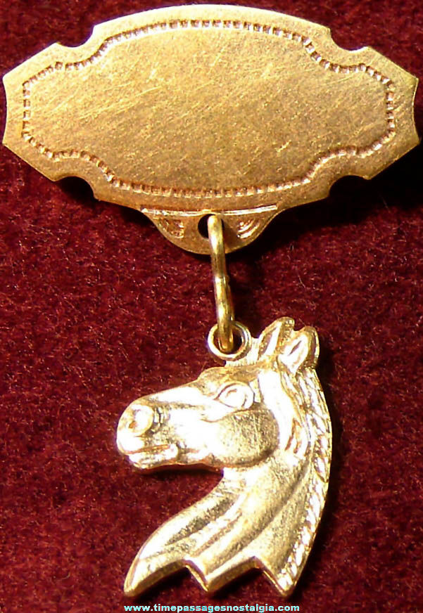 Old Unengraved Brass Metal Jewelry Pin with Horse Charm