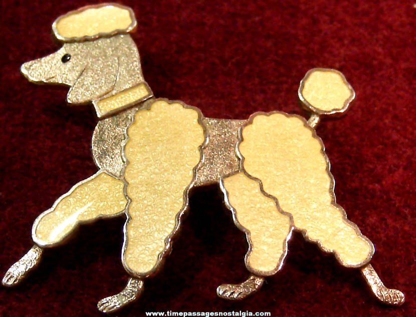 Old White Poodle Dog Enameled Metal Jewelry Brooch Pin