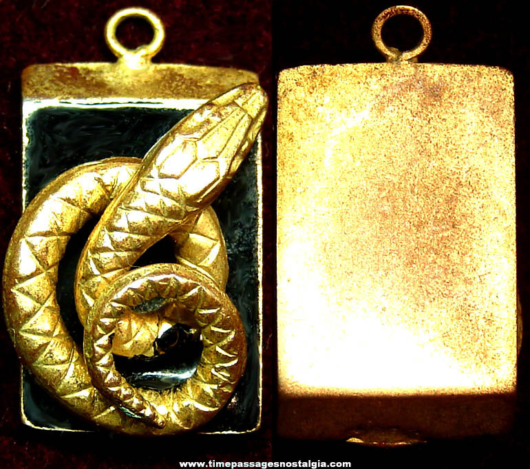 Old Black Enameled Metal Snake Watch Fob Chain Charm