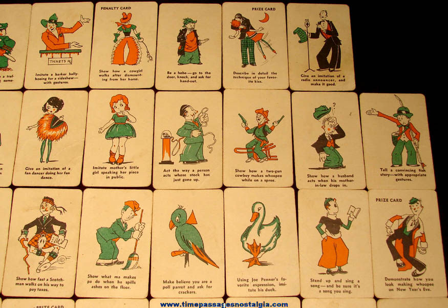 (48) Colorful 1930s Party Stunts Charades Card Game Cards