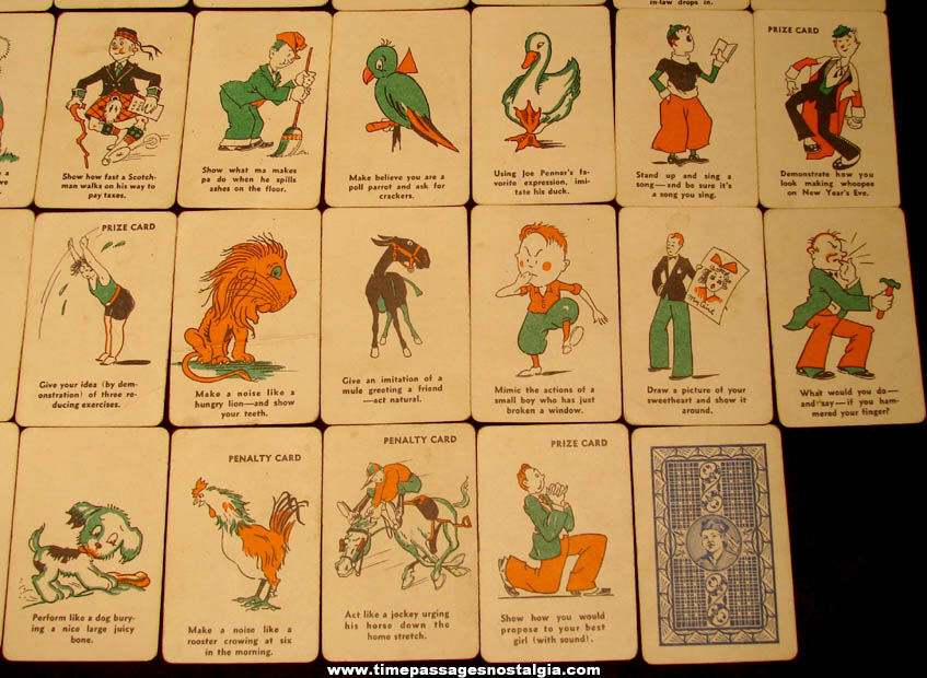 (48) Colorful 1930s Party Stunts Charades Card Game Cards