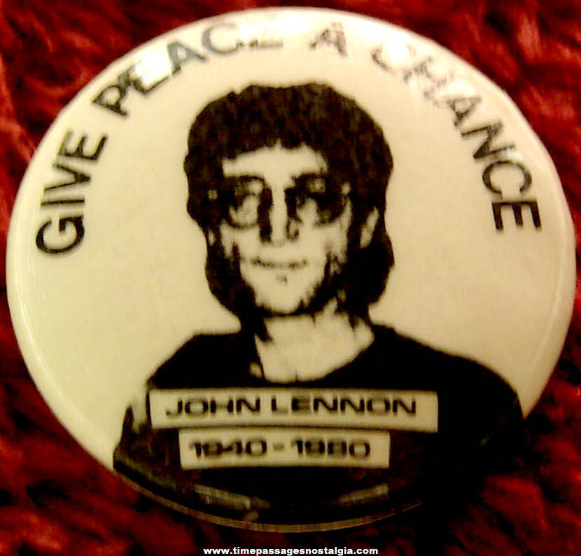 1980s John Lennon Memorial Give Peace A Chance Pin Back Button
