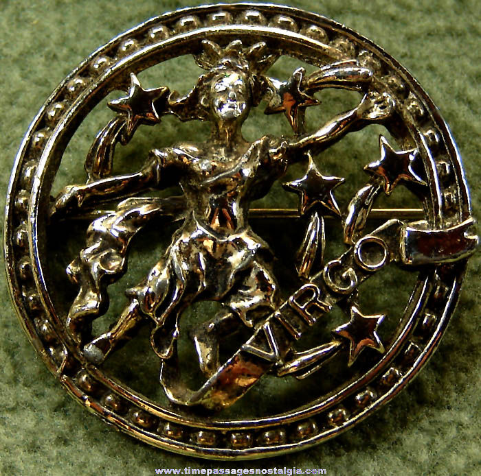 Old Virgo Zodiac or Astrology Metal Jewelry Brooch Pin
