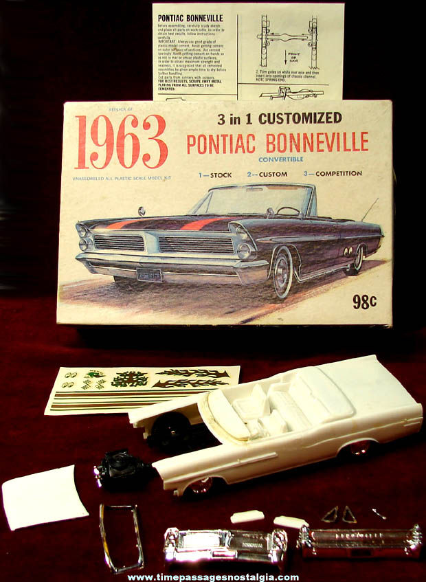 Old Boxed 1963 Pontiac Bonneville Convertible Palmer Plastics Model Kit