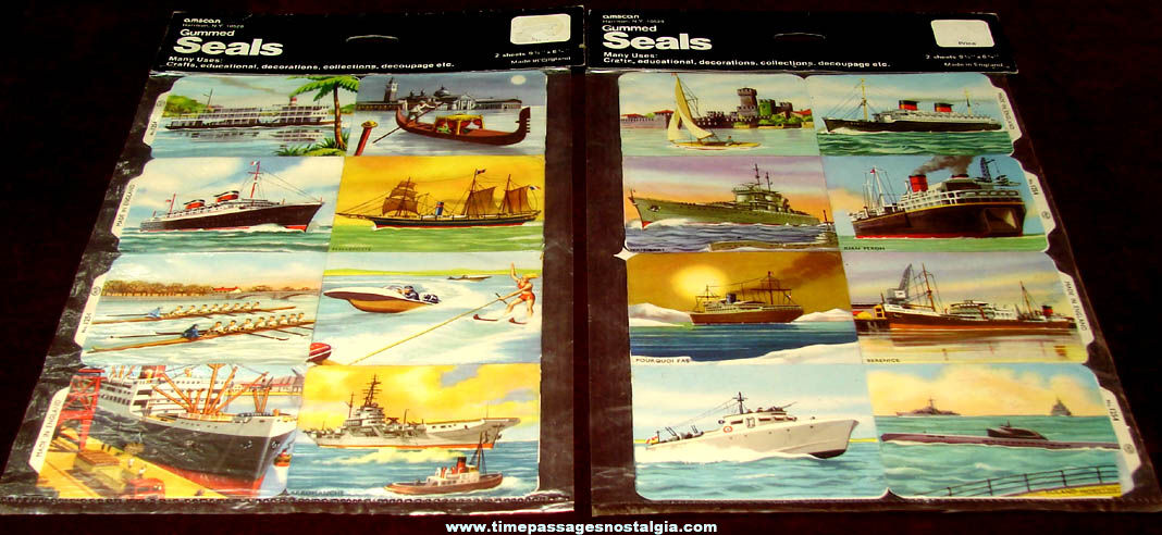 (2) Old Unopened Packets of Colorful Ship & Boat Stickers (32 stickers)