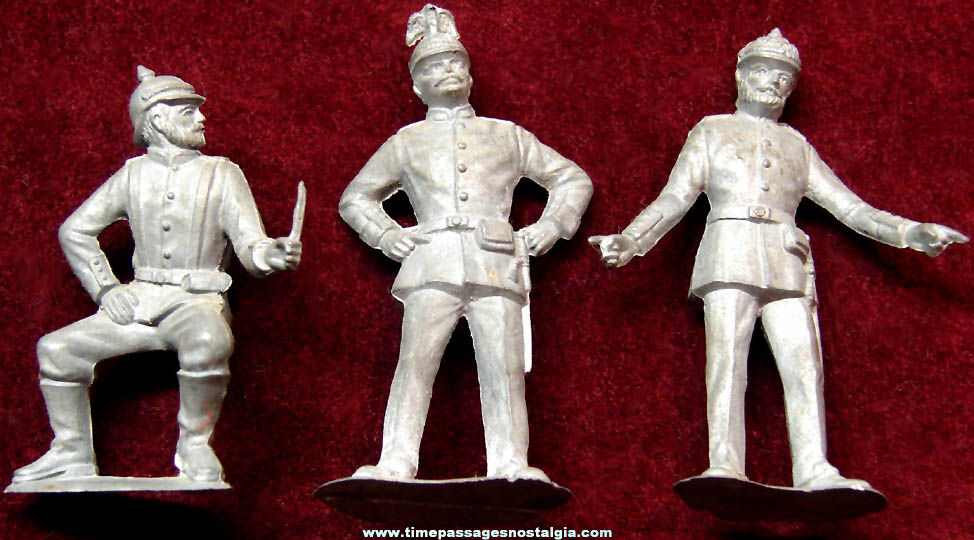 (3) Different Old Unpainted World War I Miniature German or Prussian Officer Play Set Toy Soldiers