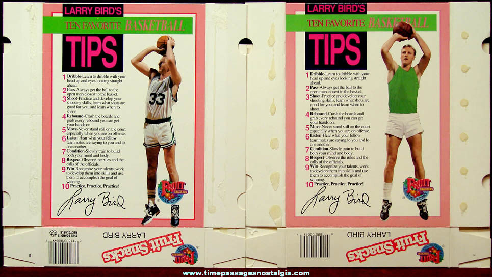 (2) Different Early 1990s Larry Bird Boston Celtics Basketball Fruit Snackers Advertising Boxes
