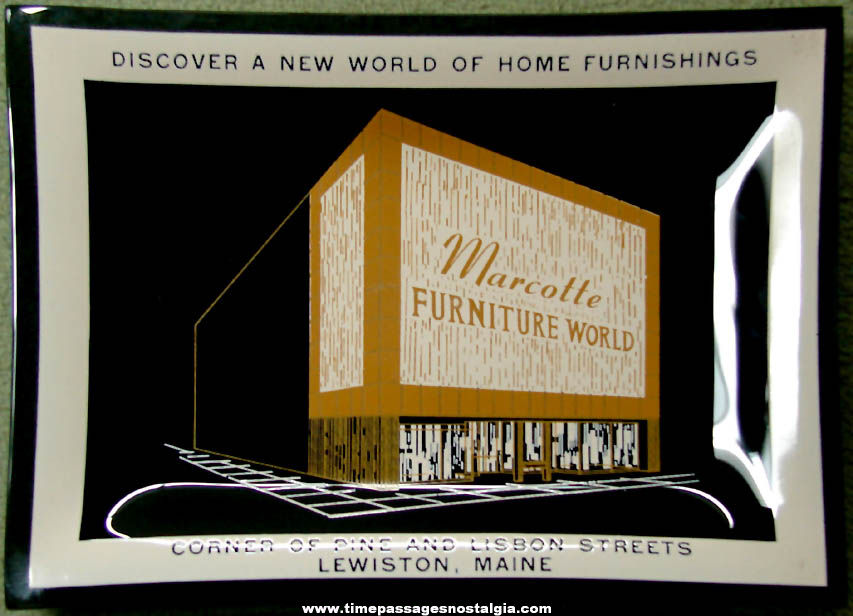 Old Marcotte Furniture World Lewiston Maine Advertising Premium Tinted Black Glass Tray