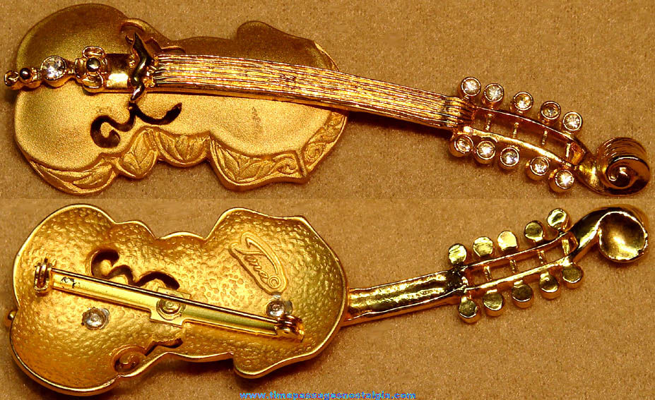 Gold Metal Tona Violin Musical Instrument Jewelry Brooch Pin With Stones