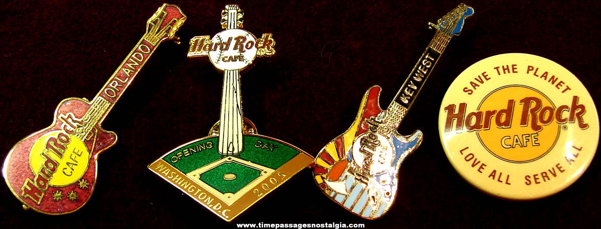 (4) Different Hard Rock Cafe Advertising Souvenir Pins