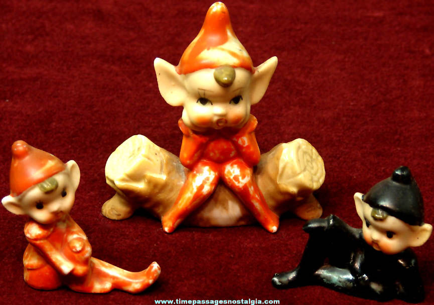 (3) Different Colorful Old Pixie or Elf Character Porcelain Figurines