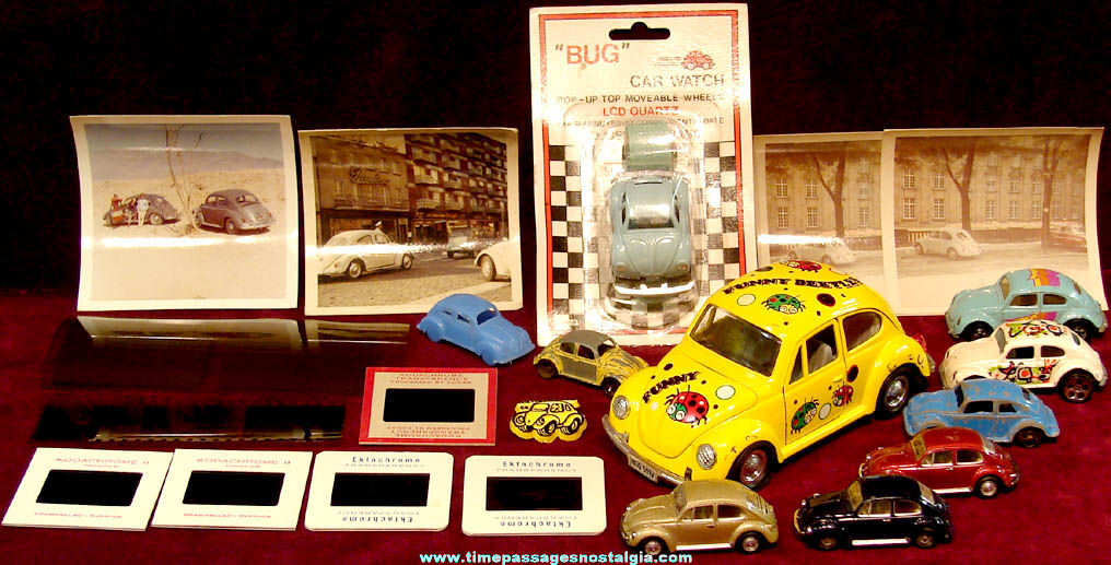 (22) Volkswagen Beetle or Bug Toy Cars & Old Photographs