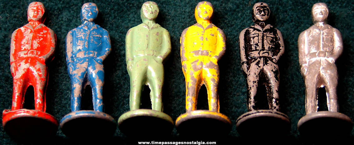 (6) Matching Old Painted Metal Miniature Play Set or Game Piece Men Figures