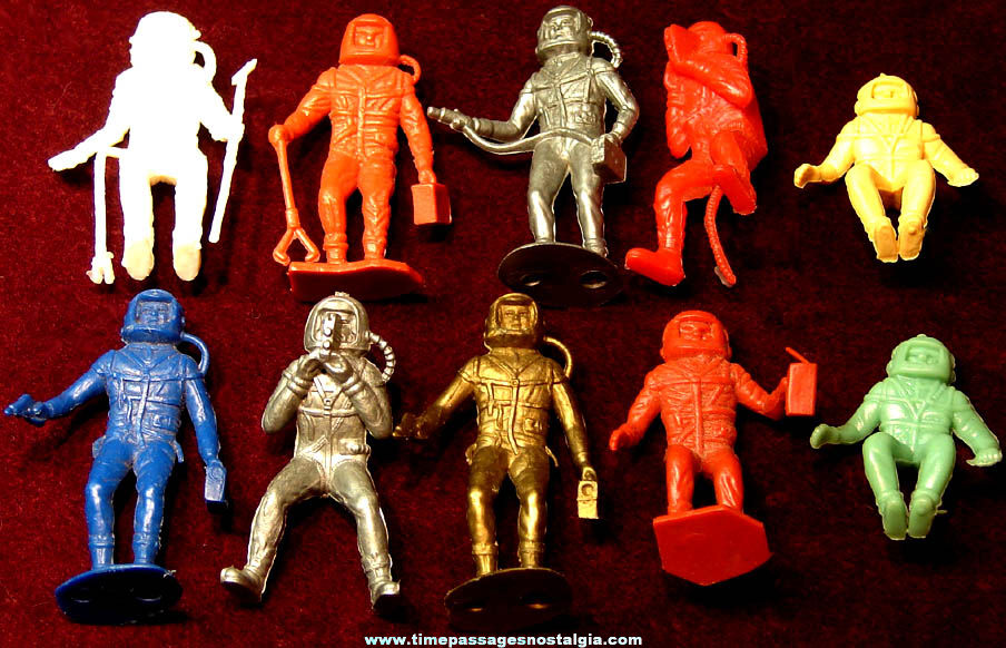 (10) Colorful 1969 Space Explorer or Astronaut Miniature Plastic Toy Play Set Figures