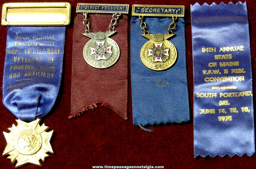 (4) Different Old Veterans of Foreign Wars & Auxiliary Medals & Ribbons