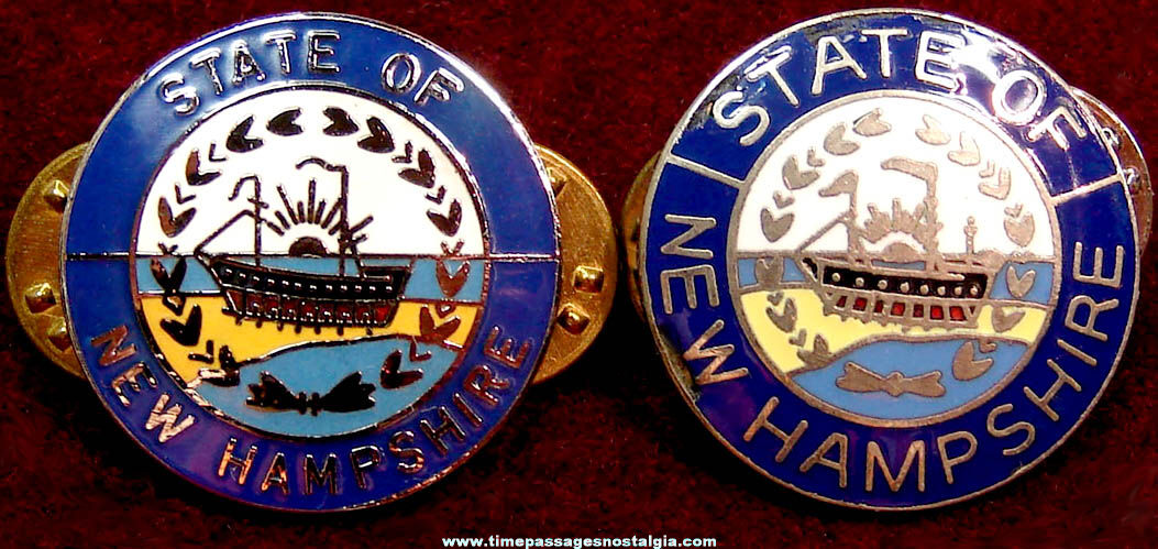 (2) Different State of New Hampshire Seal Enameled Pins