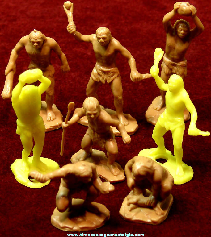 (8) Old Marx & MPC Caveman Plastic Toy Play Set Figures