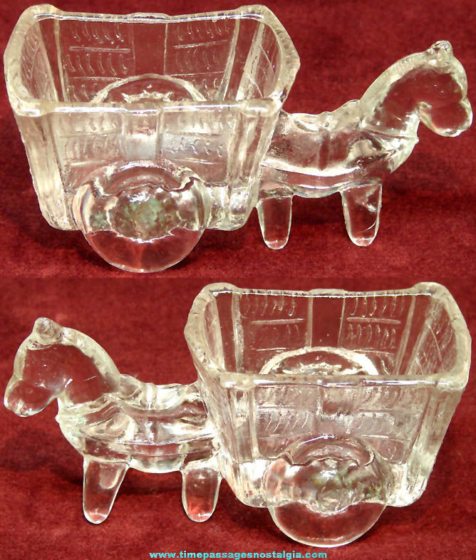 Old Glass Horse With Cart or Wagon Candy Container