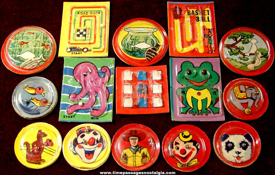 (15) Different Old Cracker Jack Pop Corn Confection Plastic & Paper Palm Puzzle or Bead Game Prizes