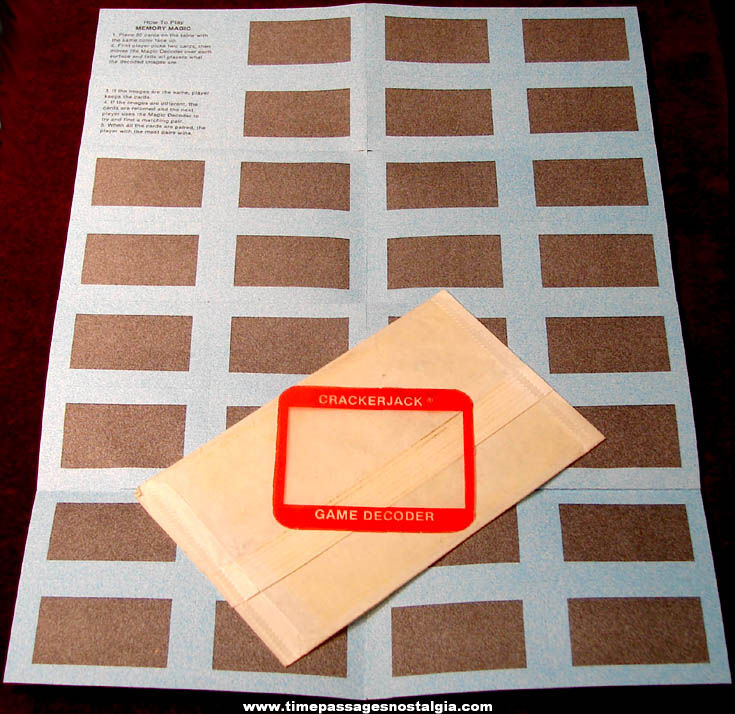 Old Unused Cracker Jack Memory Magic Game Tub Prize with Decoder & Envelope