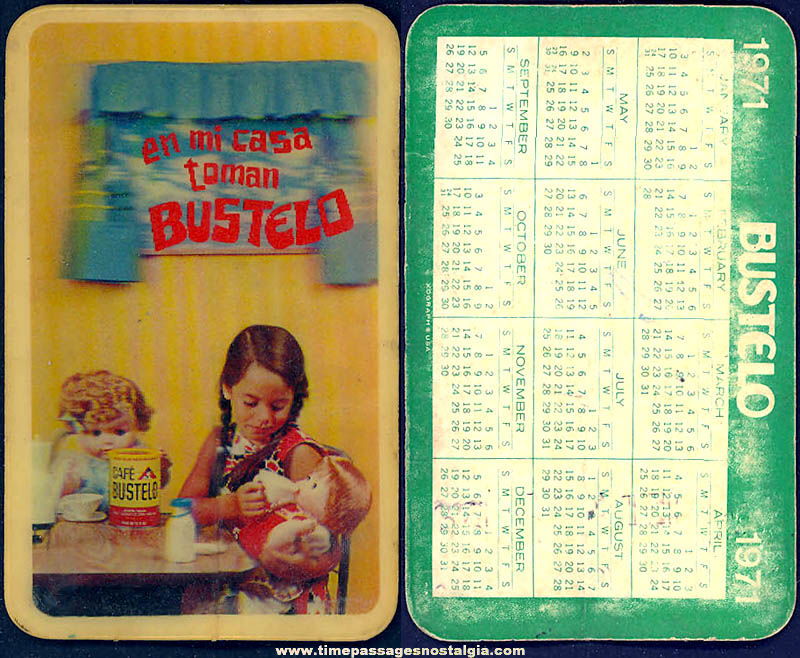 1971 Bustelo Coffee Advertising Premium 3D Xograph Calendar Card with Girl & Toy Dolls