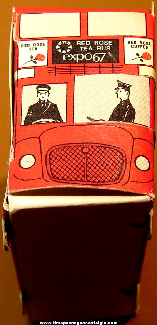 Expo67 World’s Fair Red Rose Tea & Coffee Advertising Premium Toy Cardboard Bus