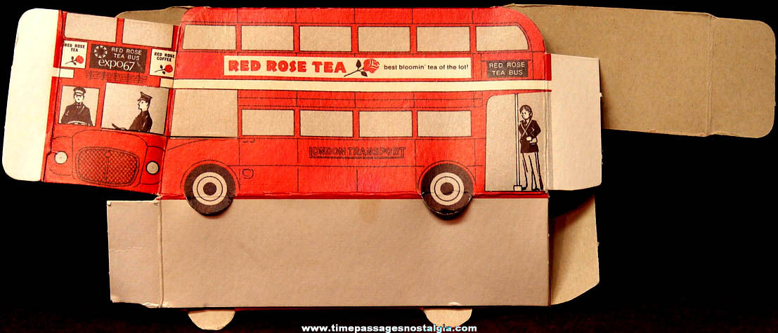 Expo67 World’s Fair Red Rose Tea & Coffee Advertising Premium Toy Cardboard Bus