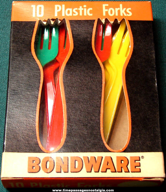 Old Unused Box of Colorful Bondware Brand Plastic Forks