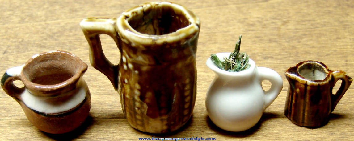 (4) Different Old Miniature Pottery or Ceramic Drink Pitchers