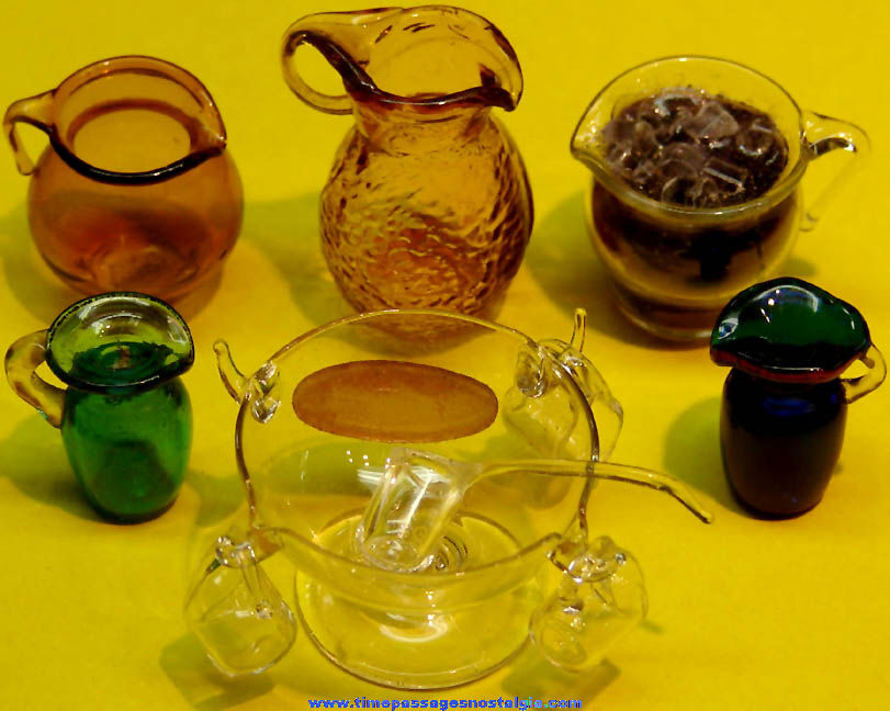 (5) Different Old Miniature Glass Drink Pitchers & Punch Bowl Set