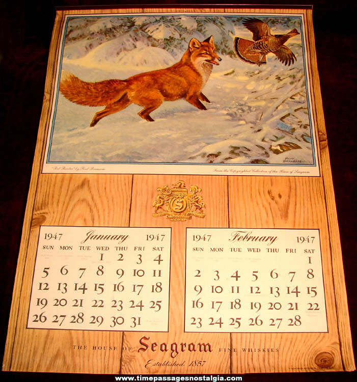 1947 & 1948 Seagram Whiskey Advertising Premium Calendars With Mailer