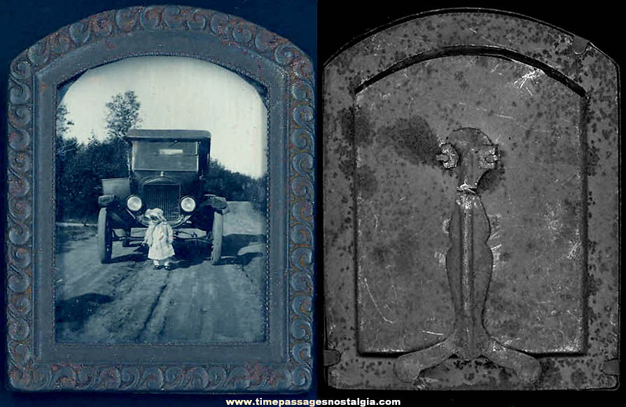 Old Framed Child Photograph In Front of a Model T Ford Convertible Automobile