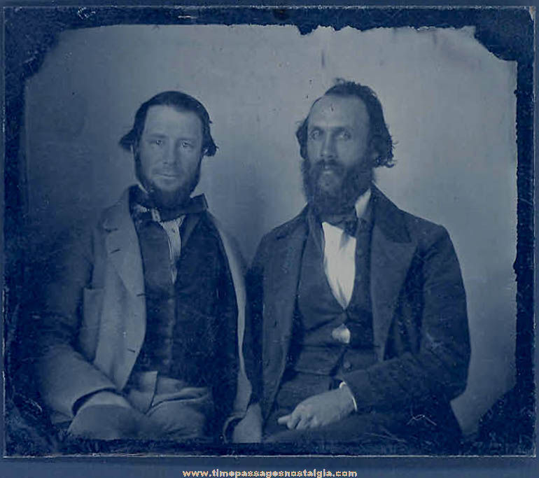 Old Tin Type Photograph of Two Bearded Men in Suits