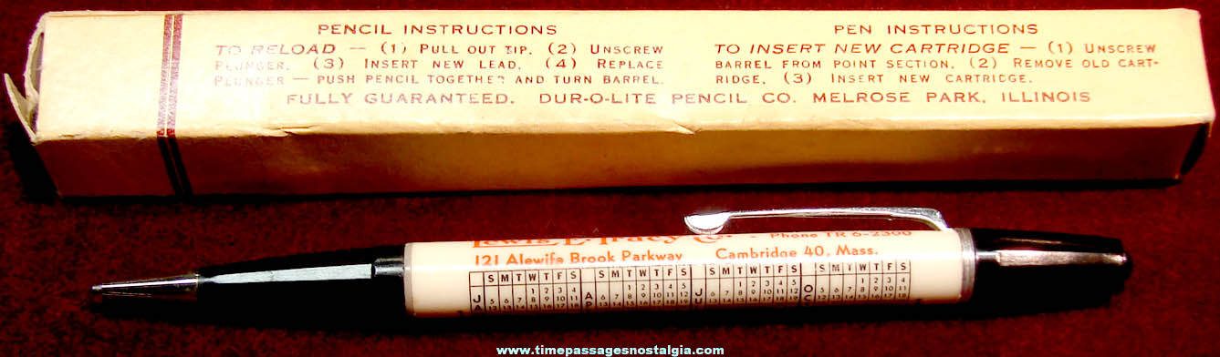 Unused Boxed 1958 Lewis E. Tracy Company Advertising Premium Calendar Mechanical Pencil